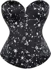 [FAWENLI] Fashion Overbust Corsets Bustiers Simple Elegant Star Moon Print Sexy Women Gothic Gorsets Plus Size Corselet