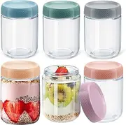 Overnight Oats Container Jar，6 Pack 480ml Overnight Oat Jars，Glass Jars with Lids Air Tight，Glass Storage Containers for Fruit Salad Cereal Snacks Spice Pickle Jar