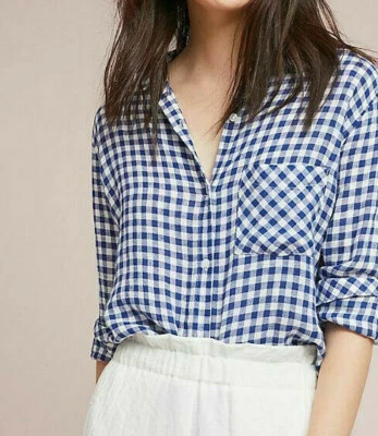 Rails Linen Gingham Buttondown Shirt Anthropologie Checked Tie Front Size M NEW