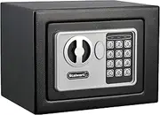 Digital Security Safe Box for Valuables- Compact Waterproof and Fireproof Steel Lock Box with Electronic Combination Keypad by Stalwart- Black