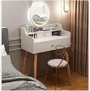 SPXMQSS Makeup Vanity with Lights and Chair, Vanity Desk with Lights Mirror and Drawers 3 Lighting Modes with Adjustable Brightness, Small Makeup Desk for Bedroom Suitable for Ladies Girls.