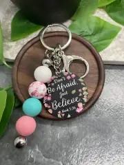 4" Silver-Tone Silicone Beaded Charm Scripture Keychain New Free Ship A4045