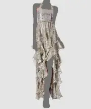 $995 Alice + Olivia Women's Purple Silk Floral Halter Hi-Lo A-Line Dress Size 2