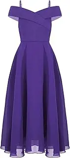 [XUNZOO] Off Shoulder Flower Girl Dress Kids Spaghetti Strap A Line Chiffon Bridesmaid Formal Long Gown