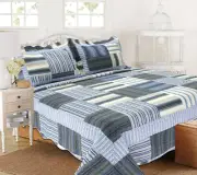 3Piece Cotton Blend Reversible Quilt Set, Oversized Patchwork, Luxurious & Comfy