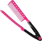 koolsoo V Type Hair Straightener Comb Folding Straightening Brush Fashion Straight Comb Professional Flat Iron Comb for Knotty Hair Tangled Hair
