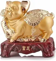 Large Size Chinese Zodiac Pig Golden Resin Collectible Figurines Table Decor Statue