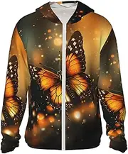 [LHBWCVN] UPF 50+ Light Jacket Full Zip Sun Protection Hoodie for Women Men Long Sleeve Orange Butterfly Sun Shirts