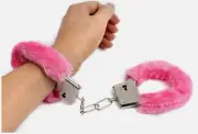 Pink Fluffy Handcuffs Hand Cuffs Metal Police Cop Costume Accessory Game Prop