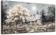 hyidecorart Farmhouse Canvas Wall Art Nature Landscape Wall Paintings Wall Decor For Living Room Bedroom Decorations Rural Artwork Pictures Framed for Office Aesthetic Home Decor Ready To Hang