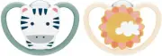 NUK: Space Silicone Soother - 6-18mths Green Zebra (2 Pack)