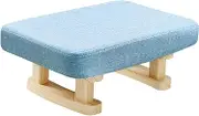 Small Footstool Small Low Ottoman Bench Breathable Footrest with Wooden Legs Padded Footstool for Sofa Bed Playroom Dining, Blue