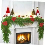 Norfolk Pine Garland Artificial Christmas Garland with Poinsettia Pine 6 Ft