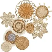 9 Pcs Wall Basket Decor Boho Wall Basket Set Macrame Tassels Tapestry Hanging Woven Wall Basket Decor Hanging Rattan Macrame Decor for Farmhouse Bedroom Living Room Display Table Settings