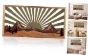 Large Vintage Mountain Wood Wall Art Framed 16 * 32 Inch Sun Rising On The