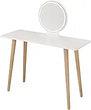 HOVTOIL Makeup Vanity Table,Nordic Style 40 Inch Makeup Vanity Table with Large Mirror, Spacious Desktop, and Solid Wood Legs White