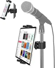 EXSHOW Tablet Holder for Mic Music Stand, Microphone Tablet Stand Mount, Adjustable iPad Mic Stand, 360 Degree Swivel Phone Sheet Music Clamp for iPad Pro Air Mini, Galaxy Tabs, iPhone, 4-12.9" Tablet