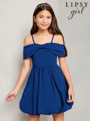 Lipsy Cobalt Blue Bow Bardot Puffball Dress (5-16yrs) (AY9438) | $85 - $104