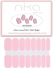 NKA Semi Cured Gel Nail Polish Strips -16 Double Ended Long Stickers -UV LED Lamp Curing Wraps-Pink