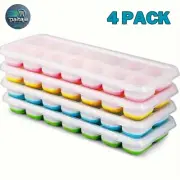 4 Pack Silicone Ice Cube Trays With Lid BPA Free 56-Ice Cubes Molds