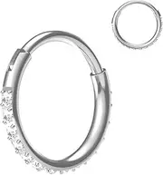 [NORO OLO] 20g Thin Diamond Steel Hinged Hoop Nose Ring with Paved Clear Gems, Hypoallergenic Orbital Earring for Women