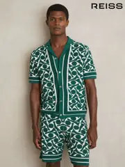 Reiss Green/White Edmonds Abstract Pattern Towelling Shirt (AY8840) | $245