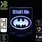 BATMAN LOGO PERSONALISED 3D LED Battery USB Night Light Colour Change Room Lamp