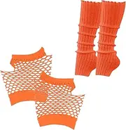 [Generic] Warm Leg Warmers, Breathable Mesh Wearing Accessories, Leg Warmers and Nylon Short Fingerless Fishnet Gloves Set, 80s Fancy Dress Costume Accessory for Women