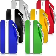 [H HOME-MART] 6 Pack Luggage Tags,Aluminum Alloy Luggage Tag with Name ID Card and Stainless Steel Loop, Aluminum Alloy Baggage Tag Suitcase Tags Travel Accessories for Checked Luggage (Multicolor)