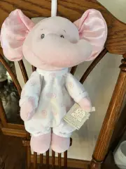 Baby Ganz 13" Elephant Musical Brahams Lullaby plush crib toy satin ear NOS NWT