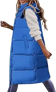 Women's 2023 Autumn Reversible Vests Sleeveless Fleece Jacket Long Warm Winter Coat Outerwear Zip Hoodie Pockets, A11-Dark Blue, Medium, A11 dark blue, Medium