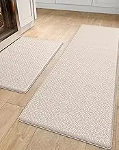 DEXI Kitchen Mats for Floor, Cushioned Anti Fatigue, 2 PCS Rug Set, Non Slip Waterproof Comfort Standing Mat, 17"x29"+17"x59", Beige