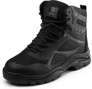 [Black Hammer] Men's Safety Boots Steel Toe Cap Midsole Protection Lightweight Water-Resistant Ideal for Trade Warehouse Hiker Work Professional Shoes Pro-Tech S3 SRC, Black,