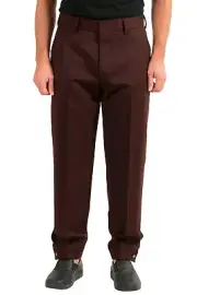 Hugo Boss Men's "Peet" Burgundy Wool Striped Flat Front Pants
