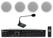 Rockville Commercial Restaurant Amp+4) 6" Ceiling Speakers+Paging Microphone Mic