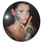 2 x Death Metal Cyborg Face Temporary Tattoo, Cyberpunk, KI