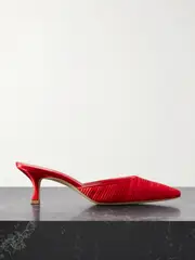 [Manolo Blahnik] Manolo Blahnik - Carolyne 50 Pleated Leather-trimmed Satin Mules - Red - IT39 IT 39 Red