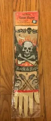 10 TATTOO SLEEVES Arm Nylon Rock N Roll Guitar Skull Crossbones Halloween Tatoo