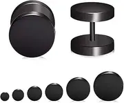 [joonnair] Men's Women's Earrings Set, 6 Pairs Hypoallergenic Black Stainless Steel Titanium Stud Earrings, Fake Plugs, Tunnel Earrings, Black, Round and Polished, Sizes 3 mm - 10 mm, 1, Stainless