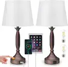 Touch Table Lamps for Bedroom Nightstand - Bedside Lamps with Type-C USB-A Charg