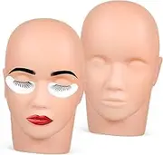 FUNOMOCYA 2 Pcs Eyelash Mannequin Heads Realistic Silicone Practice Tool for Lash Extensions Makeup Training for Beauty Schools Individual Practitioners