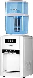 Devanti Water Dispenser Top Loading Cooler for Office Home Living Room Indoor, Portable Cold Hot Chiller Purifier 22L with Filter Bottle, Benchtop White 3 Temperature Settings