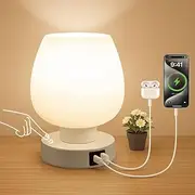Touch Bedside Table Lamp - Small Lamp for Bedroom with USB C+A Charging Ports 3 Way Dimmable, Nightstand Desk lamp with White Opal Glass Lampshade Warm LED Bulb Included, Simple Design Gifts