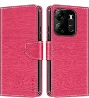 [Shantime] Leather Wallet Case Compatible with Tecno Spark Go 2023, Colorful Flip Cover with Card Holders Magnetic Closure Full Protection Shell(Rose Red)