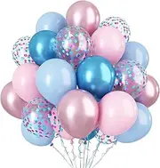 [Ovanda] Balloons Blue, Balloons Birthday, Helium Gas Bottle, Confetti Balloons, Latex Balloons Decoration Set for Children Boys Man Birthday Baby Shower Christening Baby Shower Party Decoration