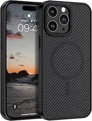 YINLAI for iPhone 15 Pro Max Case, [Compatible with MagSafe] Carbon Fibre Magnetic Slim Touch Shockproof Protective Phone Cases for iPhone 15 Pro Max 6.7", Black