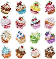Xuhal 16 Pcs Diamond Painting Magnets DIY Diamond Painting Kits for Gem Art Magnet Fridge Stickers for Beginners Adults DIY Crafts Party(Cupcake)