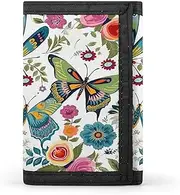 [SKTNBM] Trifold Wallet,Spring Floral Butterfly Print Slim Wallet,front Pocket Wallet,best Men's Trifold Wallet,slim And Sleek for Men And Women, Black, One Size, Modern, Black, One Size, Modern