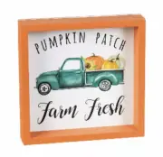 Pumpkin Patch Farm Fresh Sign Truck Shadowbox Shelf Table Decor 4”x4” NEW!