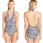 Jantzen Plunge twist One Piece paisley Swimsuit Sz 12 women’s multicolored